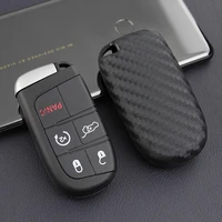 silicone car key case carbon fiber texture for dodge journey for chrysler 300 300c 200 remote fob shell cover auto accessories