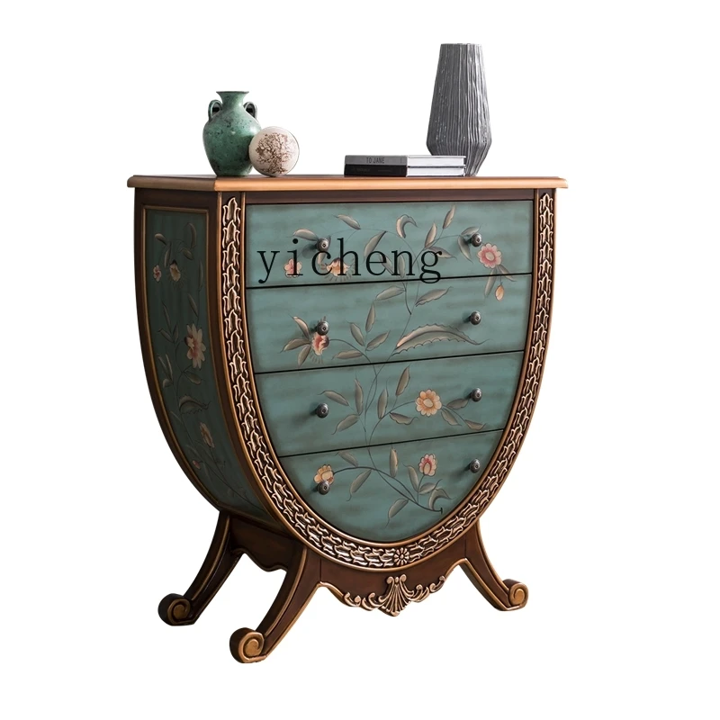 

ZC European Style Hallway Counter American Chest of Drawers Painted Solid Wood Curio Cabinet Storage Cabinet