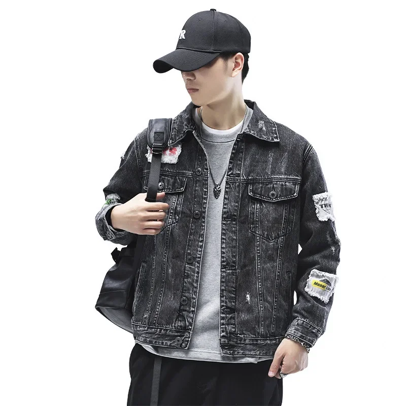 Trendy Denim Jacket For Men Spring 2022 Korean Style Slim Fit Lean Fashionable Blazer With Regular Length And Loose Type