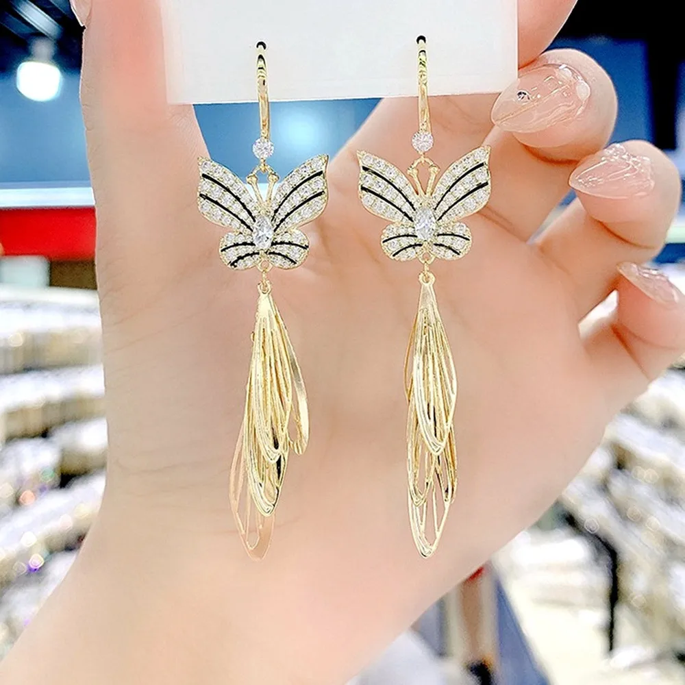 

2022 New Stlye Noble Long Earrings Temperament Tassel Butterfly Earrings Design Fashion Net Red High-End Earrings