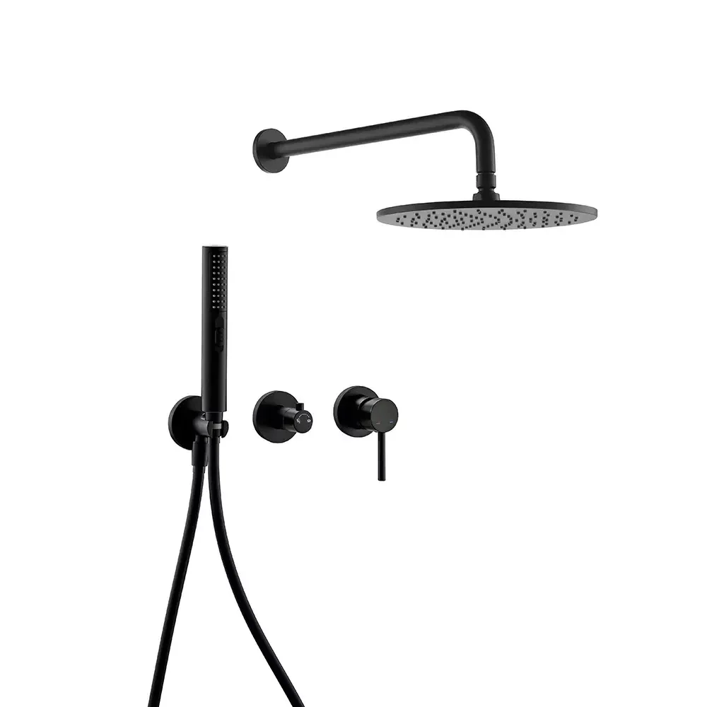 

Built-in Shower Mixer Faucet Diverter With Water Outlet Holder Black Brass Rain Hand-Held Head Bathroom Set