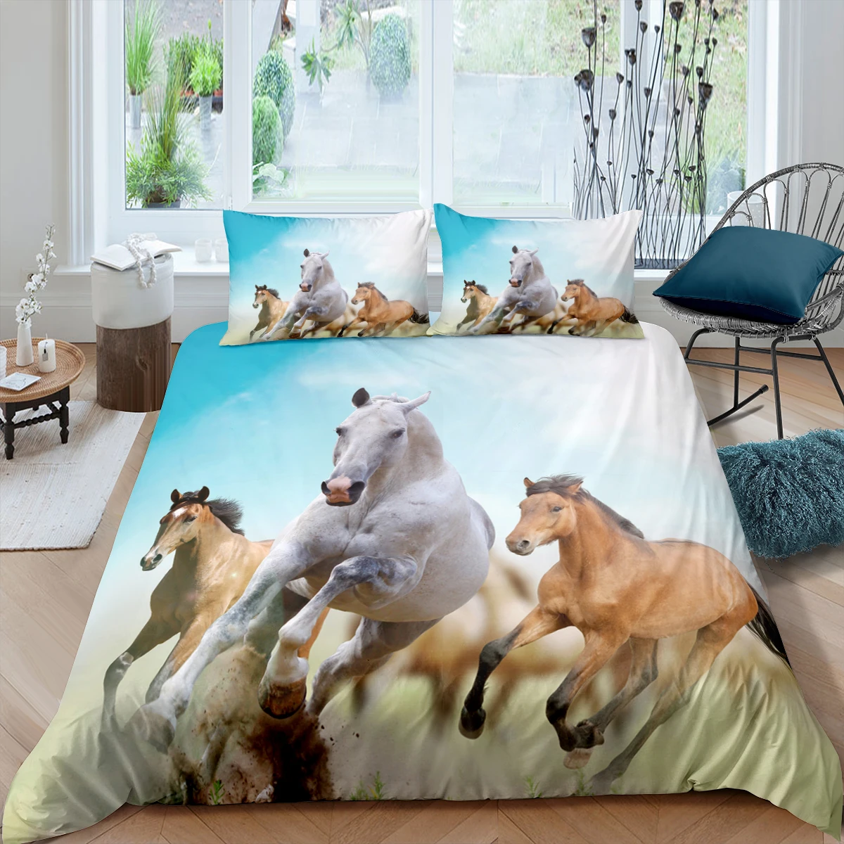 

Luxury White Horse 3D Printed Bedding Set Comfort Animal Quilt Covers with Pillowcase 2/3pcs Teens and Adults Home Textiles