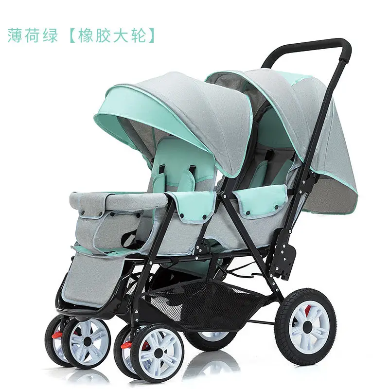 Twin stroller can sit and lie high landscape stroller can be folded and can be seated for two babies enlarge