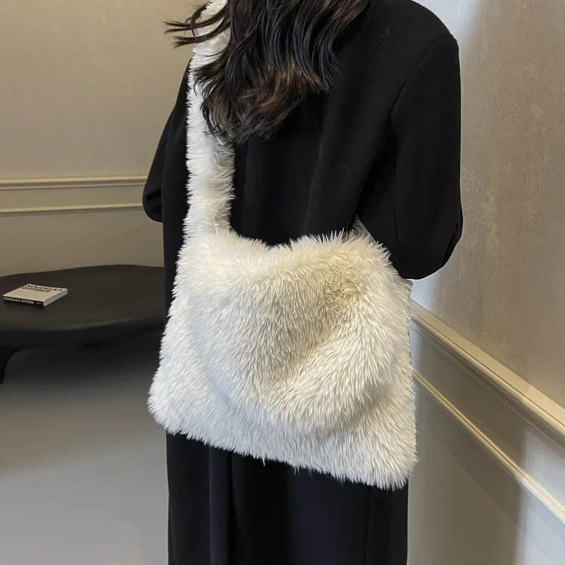 Женская плюшевая сумка через плечо пушистая зимняя однотонная сумка-мессенджер