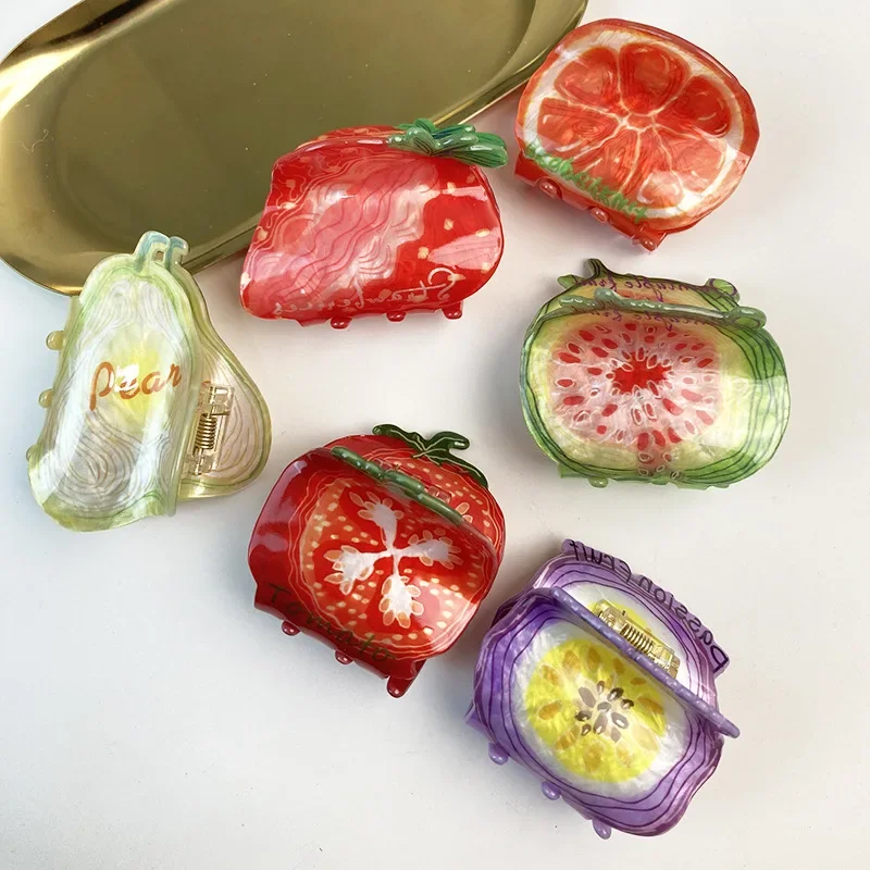 YHJ милые клубнично-оранжевые заколки для волос акриловые забавные с фруктами и