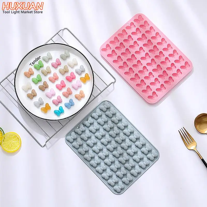 1Pc 45Cavities Bow Gummy Candy Molds Silicone Non-Stick Butterfly Tie Silicone Molds for DIY Gummies Candy Chocolate Jelly Ice