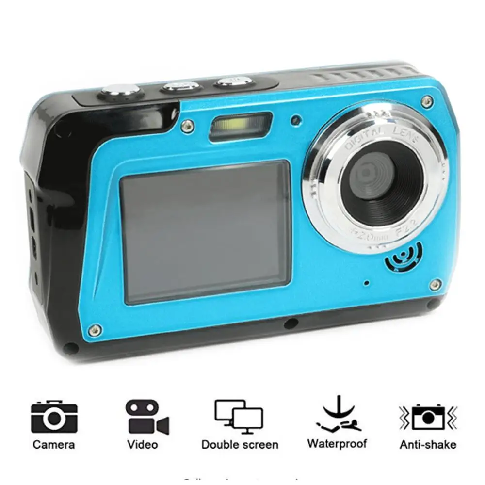 

Профессиональная 48 МП подводная камера HD 1080P видеокамера с двойным экраном 16 × Zoom точечные съемки спортивная водонепроницаемая цифровая камера