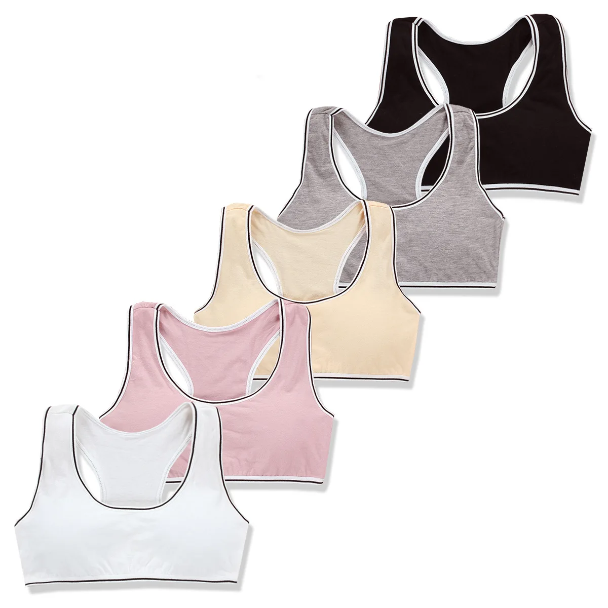 

2pc/lot Training Bra Underwear Solid Color Striped Printed Scoop Neckline Teenage Puberty Girl Wireless Bralette Vest