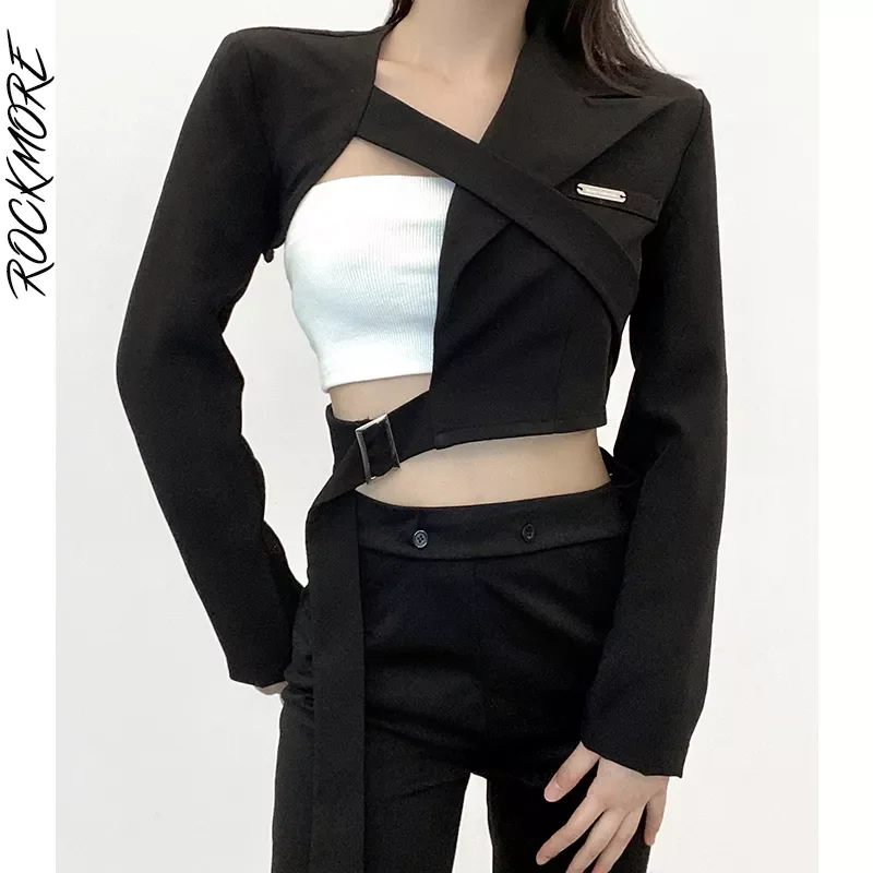 

Пикантные укороченные куртки с вырезами, Осенние костюмы, пальто, Готическая Повседневная облегающая верхняя одежда с открытой спиной, жен...