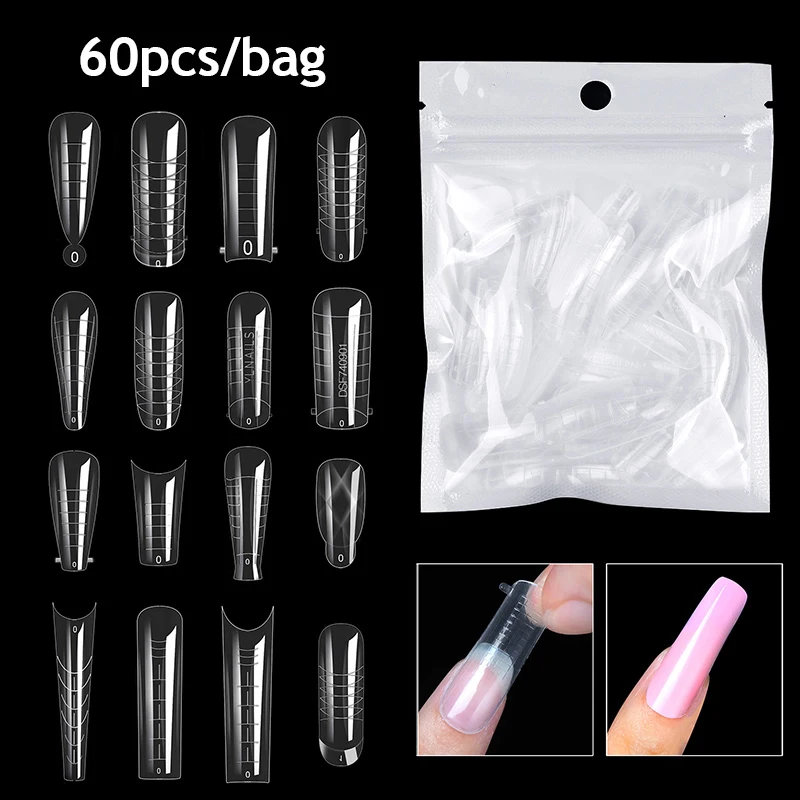 

HEALLOR 60 Pcs Dual Forms Finger Poly UV Gel Quick Building Extension Mold Fake Nail Acrylic Decoration Art Stiletto Upper Forms