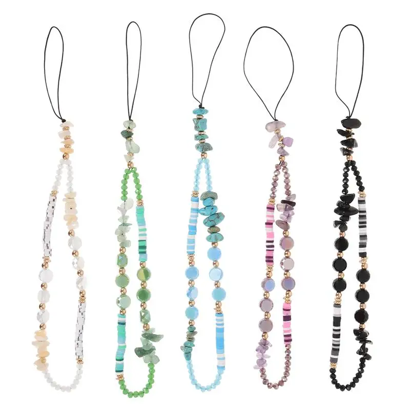

5pcs Mobile Phone Lanyards Diy Beaded Phone Charms Phone Ropes Phone Supplies
