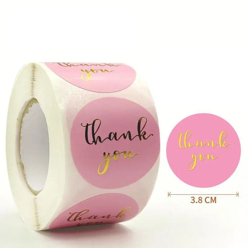 

3.8cm Pink Thank You Stickers Small Business Gold Foil Round Adhesive Seal Labels Packaging for Business Boutiques Retailers