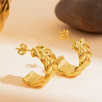 gd trendy women gold plated wide twist earrings ear stud for women 18 k stainless steel geometric earrings jewelry gift 2022