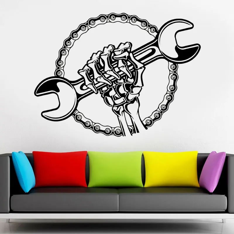 

Garage Motor Service Silhouette Wall Sticker Repair Shop Wall Stickers Car Service Garage Words Sign Wrench Crossed Engine Decor