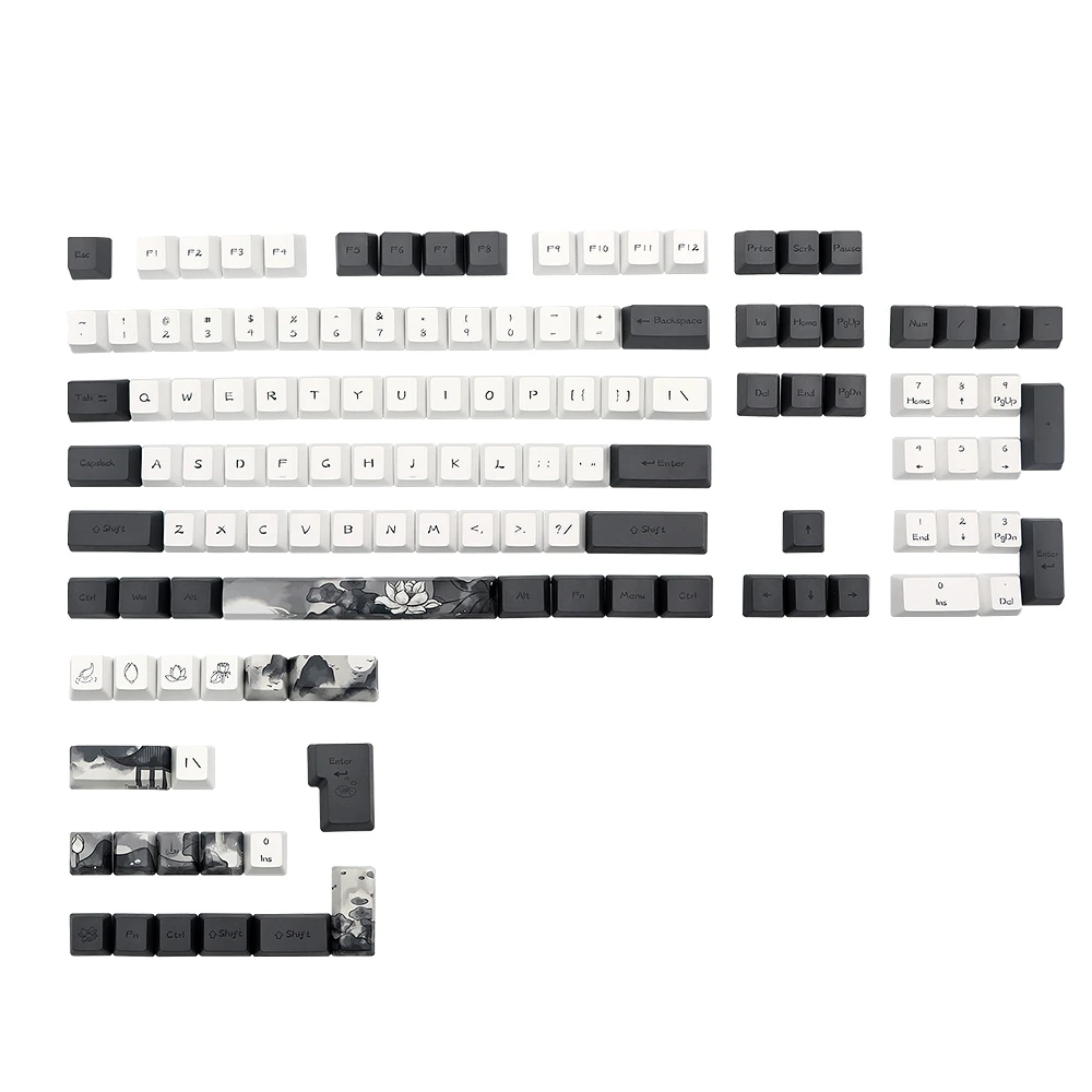 124 Key Ink Lotus Keycap Profile Pbt Dye Subbed Keycaps for MX Switchen Dz60 Anne Pro2 Gk61 Rk61 68 980 108 Key Cap