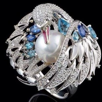 exquisite shiny luxury vintage white swan pearl wedding ring engagement rings for women girl party female jewelry