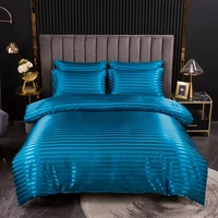 no bed linen nordic artificial ice silk striped jacquard luxury bedding set summer double queen king quilt cover with pillowcase