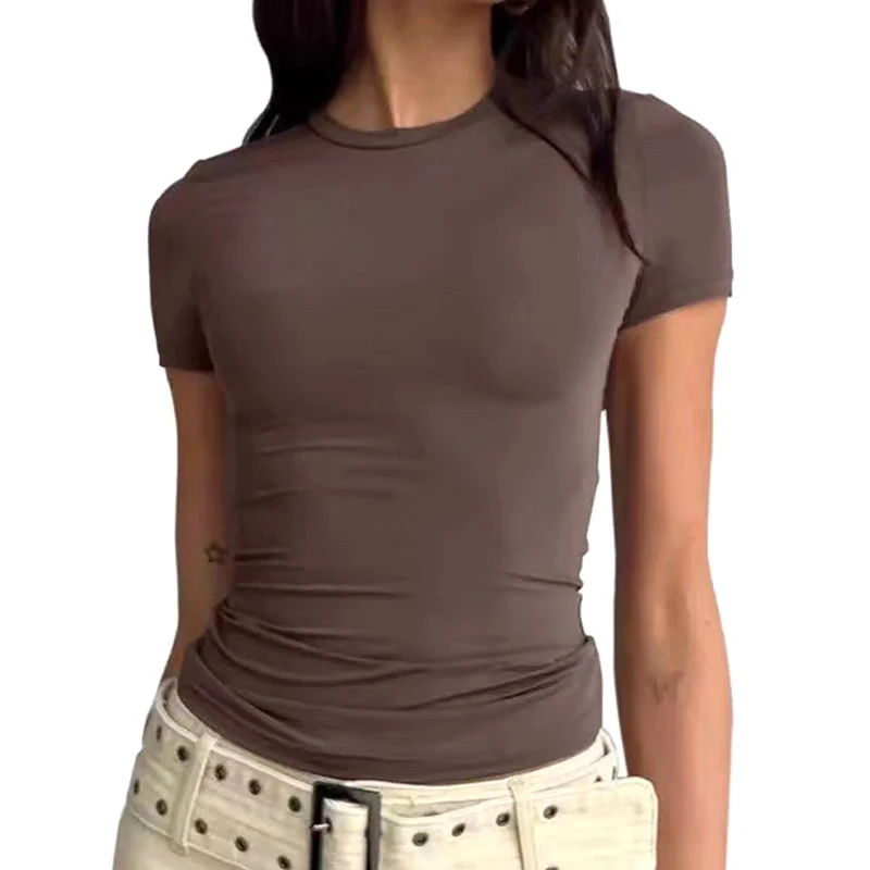 2024 однотонная одежда y2k футболки с короткими рукавами и сексуальные топы