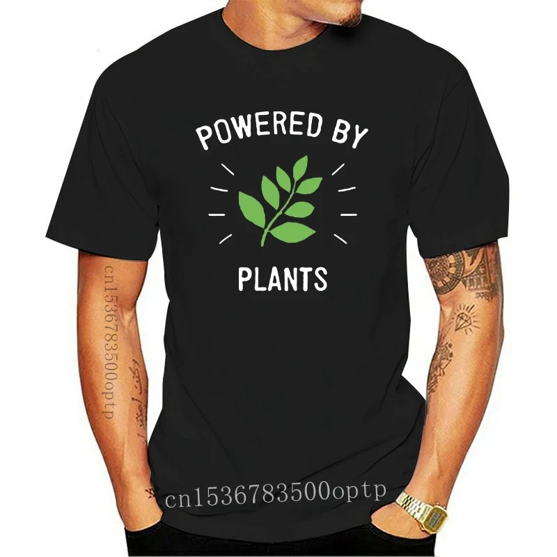 

Powered By Plants Vegan Vegetarian Hipster Gym Slogan Graphic New Mens T-Shirt Street Wear Fashion Tee Shirt