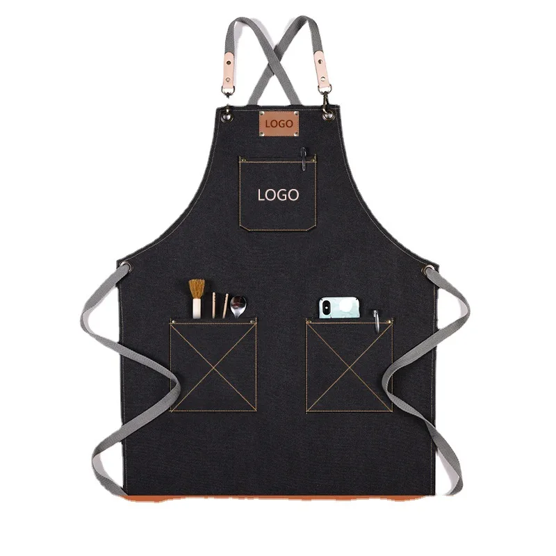 

1PCS Custom Company Logo Embroidery Kitchen Apron Beauty Salon Coffee Shop Attendant Accessories Barber Waterproof Canvas Apron