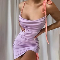2022 sexy backless purple elegant tie up mini dress for women sleeveless summer club party gown dresses outfits clothes vestidos