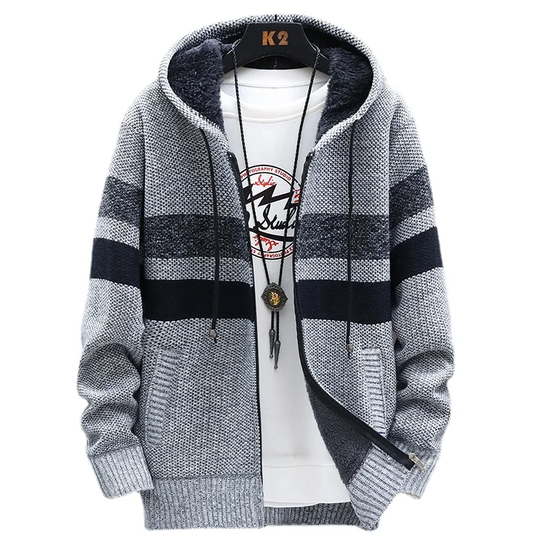 2022 New Men's Hooded Cardigan Sweater Casual Winter Sweater Coat A017