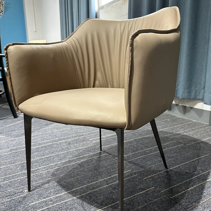 

O94Italian minimalist dining chair home leather art back light luxury book chair modern simple leisure chair sales office negot