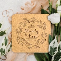 10pcs personalized engraved cork drink cover coaster custom square round wedding coasters anniversary engagement gifts