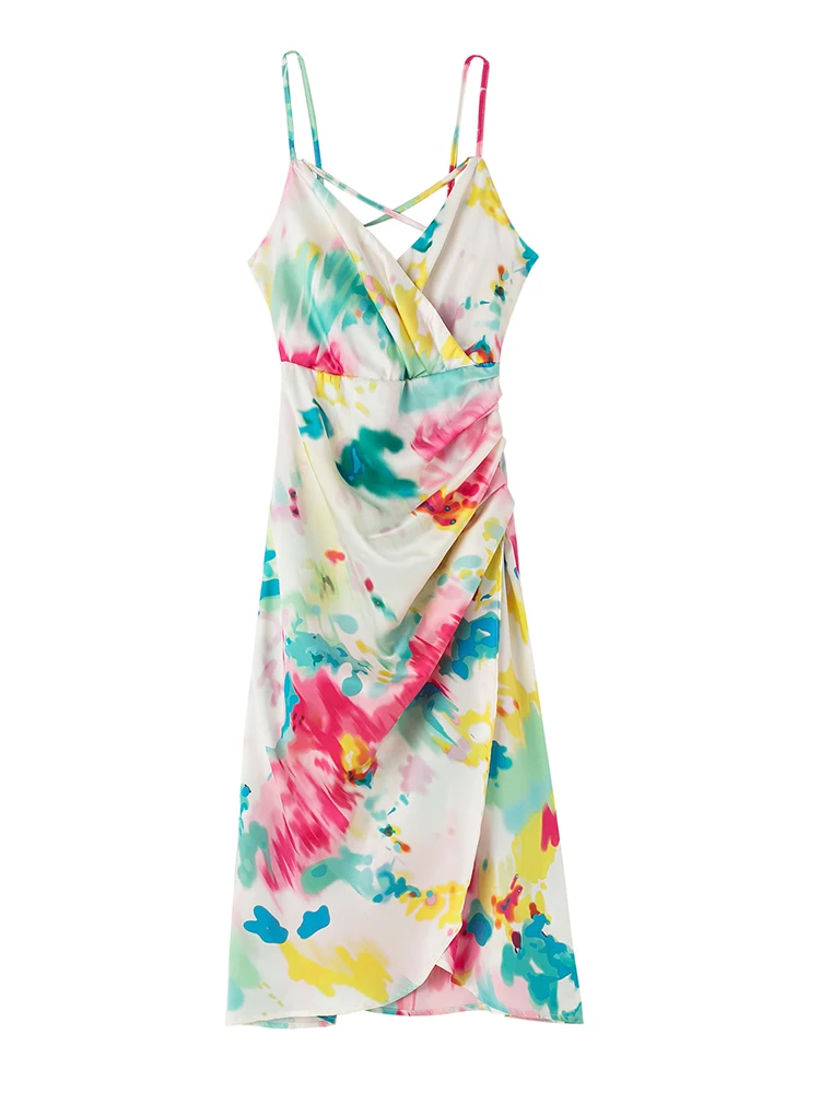 

Платье-миди женское с принтом и открытой спиной, на бретелях