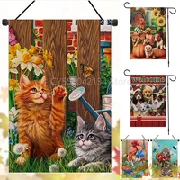 cat flower spring flags double sided garden flag yard decor outdoor home decor accessories yard bannerwithout flagpole