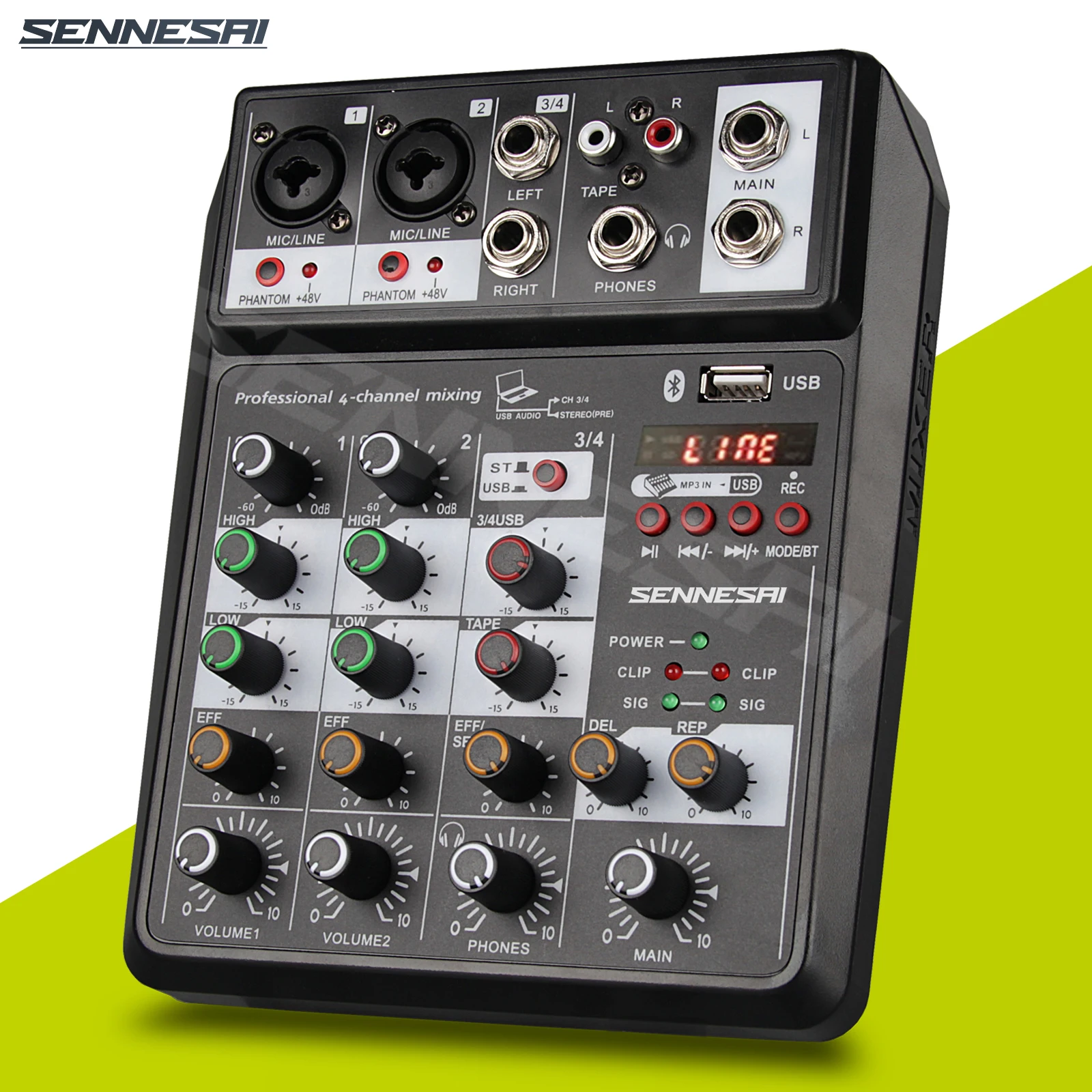 

NEW! M4 4channel Protable Digital Audio Mixer Console With Sound Card,Bluetooth, USB, 48V Phantom Power For DJ PC Recording