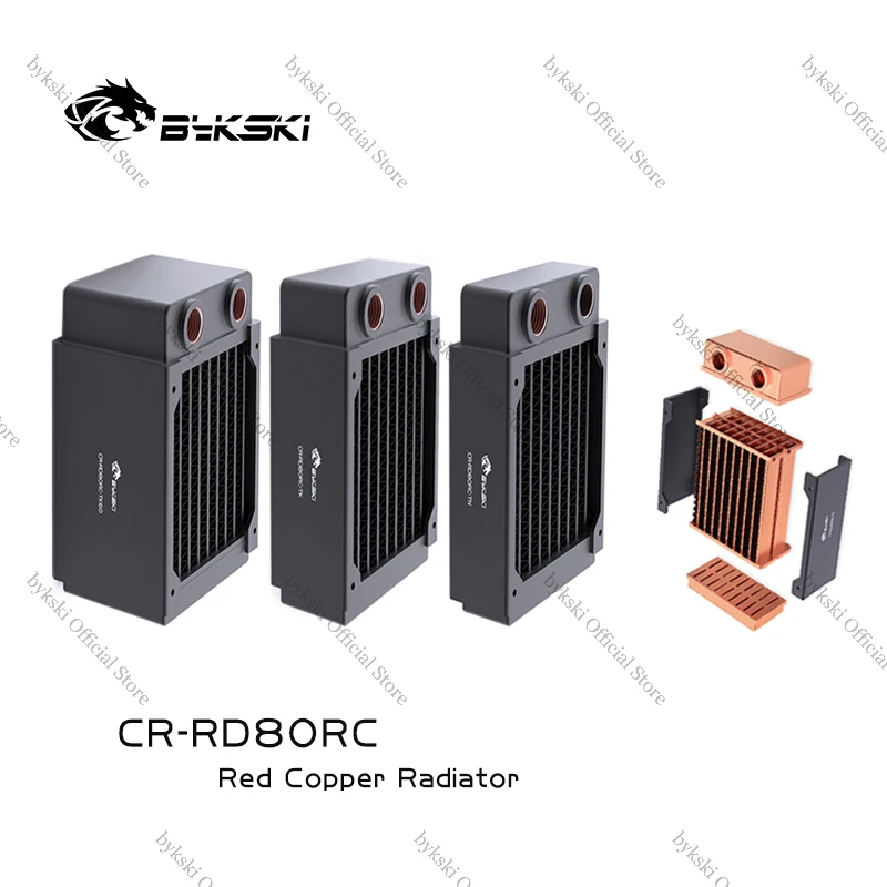 

Bykski 80mm Copper Radiator 30/40/60mm Thickness for Two-tier Server PC Water Cooling Heatsink Thermal Conductivity 108.9w/m.k