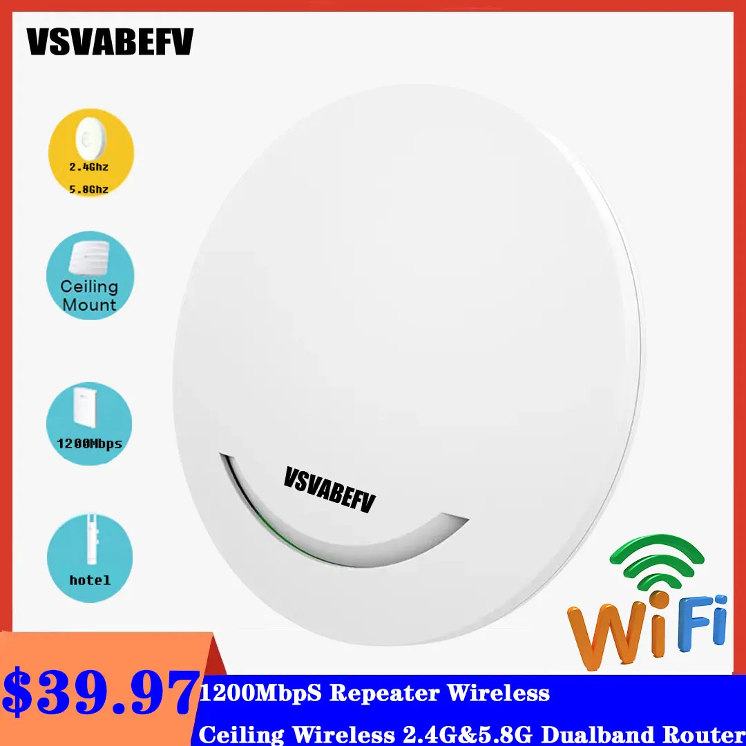 

Потолочная беспроводная точка доступа Беспроводной двухдиапазонный маршрутизатор 2.4G и 5.8G 1200 Мбит/с Потолочный маршрутизатор Wi-Fi Ethernet POE Бл...