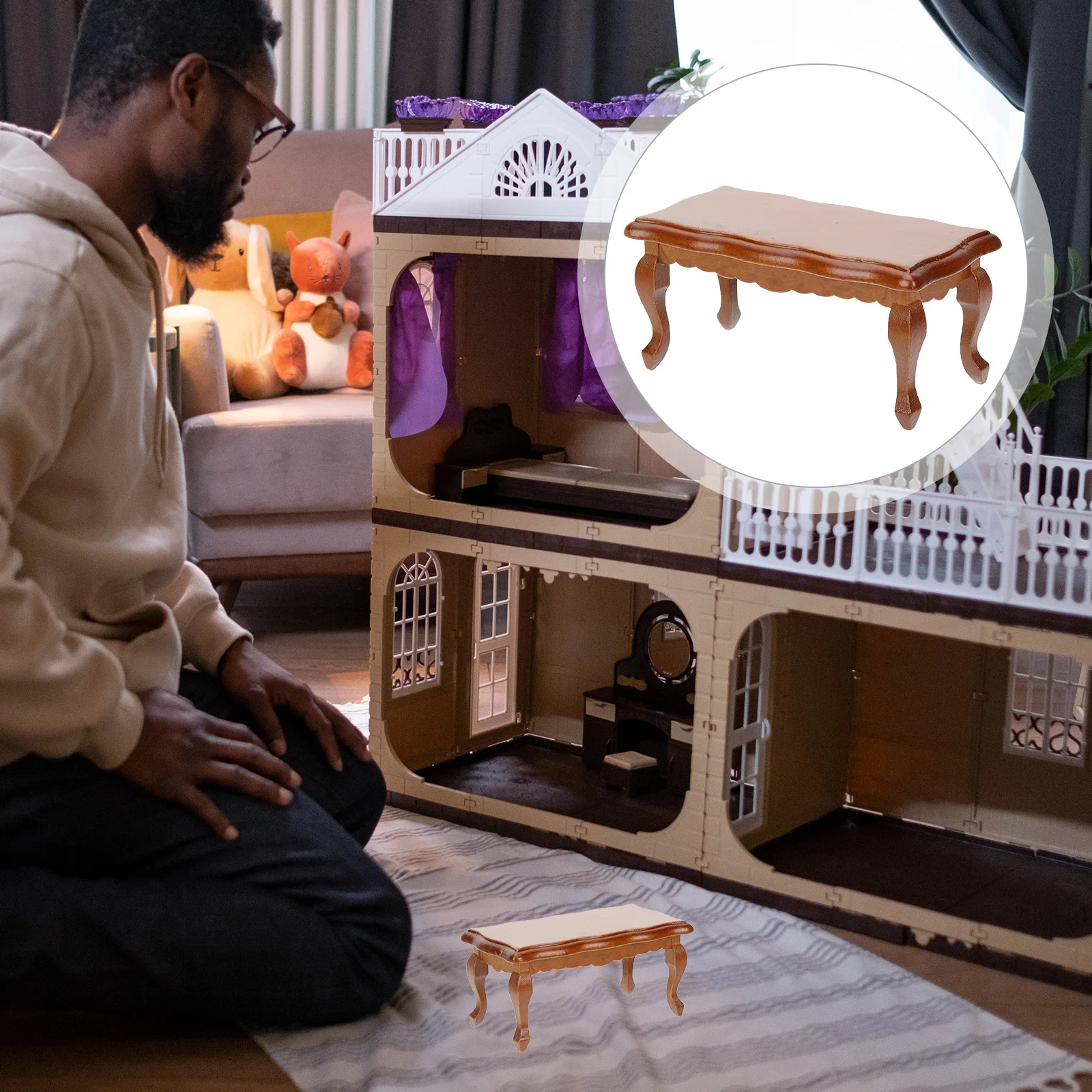 

2pcs Delicate Wooden Wood Table Models Miniature Dining Tables Dining Table Model Set Miniature Furniture Set