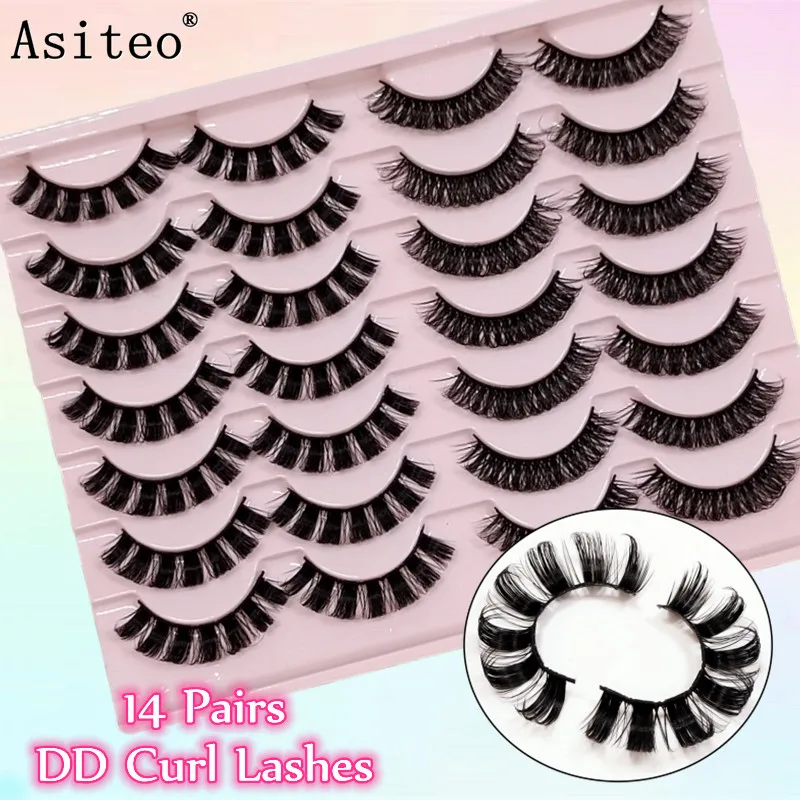 

Asiteo Russian Strip DD Volume Lashes 14 Pairs Natural Fluffy Faux Mink Lashes 3D False Eyelashes D Curl Fake Eyelashes Makeup