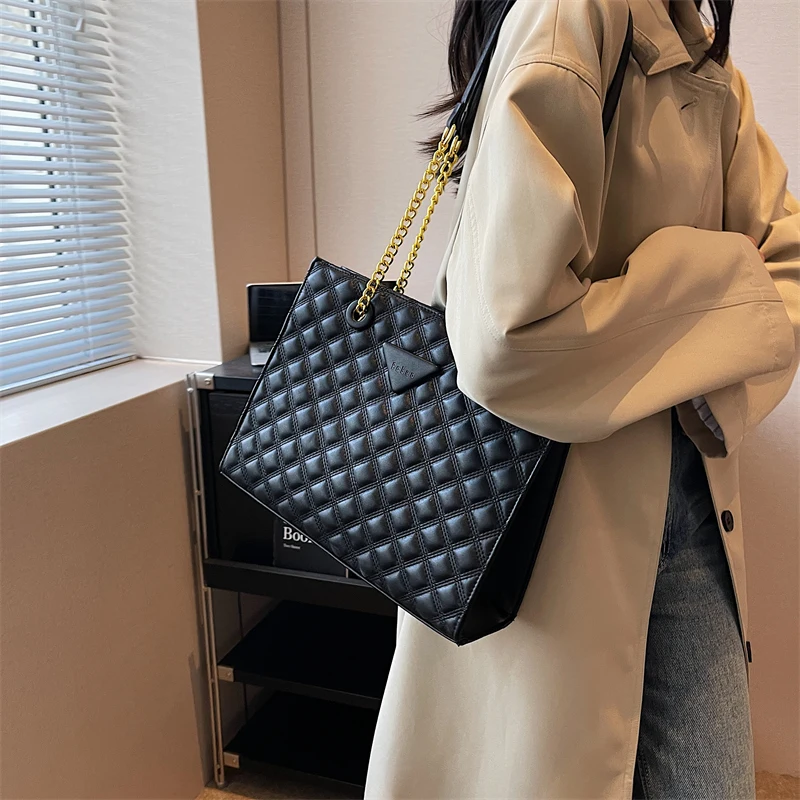 Big Capacity Women Bags Diamond Lattice Pattern PU Leather Shoulder Bag Brand Design Fashion Chain Crossbody Bag Female Handbags