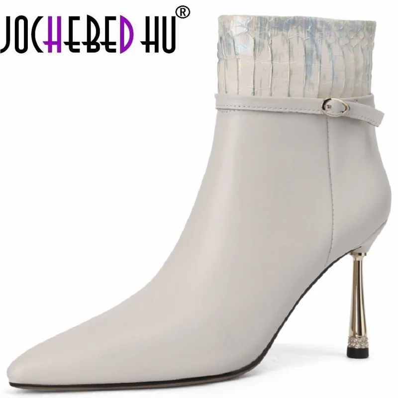 

[Jochebed hu】брендовые ботинки из коровьей кожи с острым носком на высоком каблуке, шикарные дизайнерские лаконичные зимние и весенние туфли, под платье, теплые свадебные ботильоны