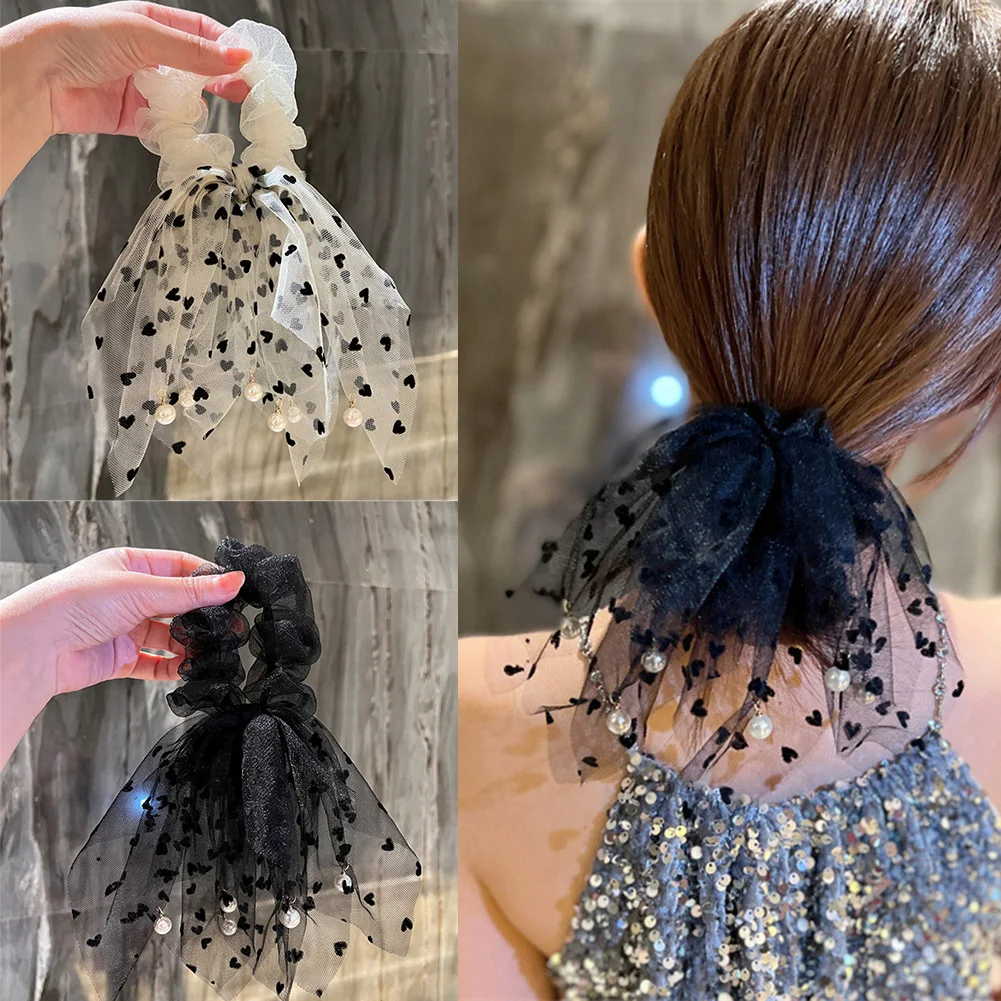 

Polka-dot Fringed Pearl Hair Tie Hair Rope Hair Scrunchie Ribbon Hair Ring Ponytail Holder Tassels Hairband Hair Accessories