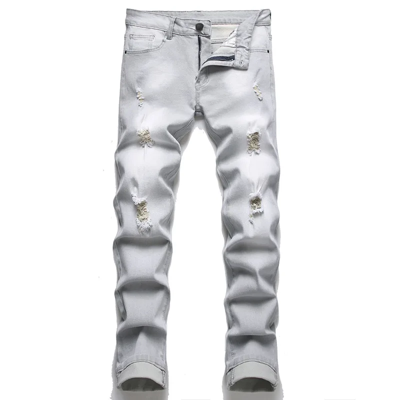 Новинка 2022 рваные зауженные прямые Стрейчевые мужские джинсы в европейском и