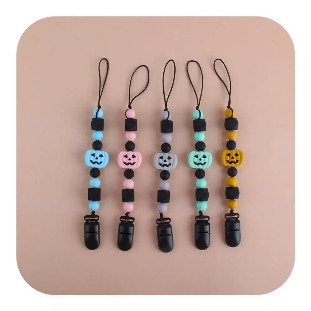 

New Dummy Nipples Holder Clips Baby Pacifier Chain Clip Silicone Teething Chain Toy Gifts For Baby Halloween Teether Accessories