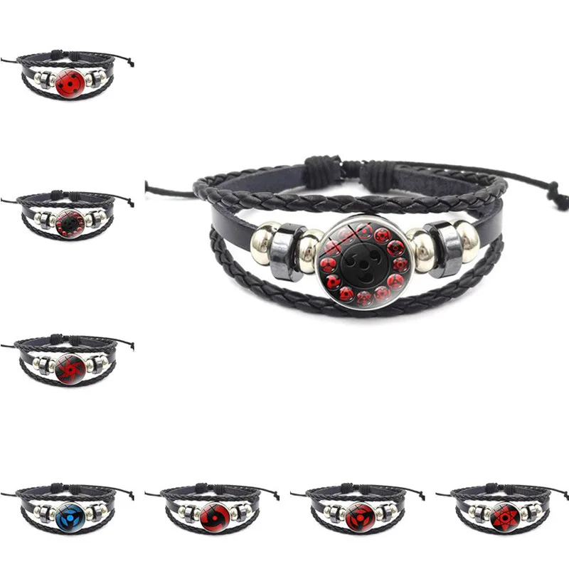 

Sharingan Eye Snap Bracelet Fashion Anime Kakashi Braided Leather Bracelet Uchiha Rinnegan Eyes Retro Bang