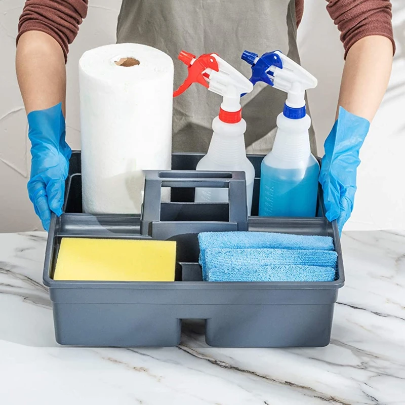 

Plastic Storage Tray with Handle Portable Sundry Compartment Basket for Cleaning Products Spray Bottles Water Bottle