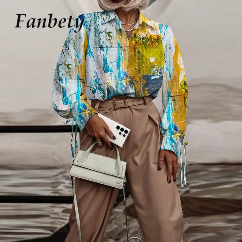 

2023 Autumn Chic Office Lady Commute Blouses Tops Blusas Women's Print Shirt Turn-down Collar Single Breasted Long Sleeve Shirts