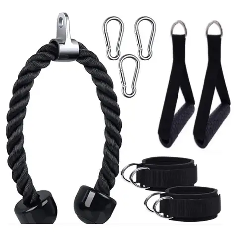 Набор тросов для фитнеса 2 ручки для упражнений 3 зажима для карабина Tricep Pull Down Rope Кабельные насадки для тренажерного зала Черный