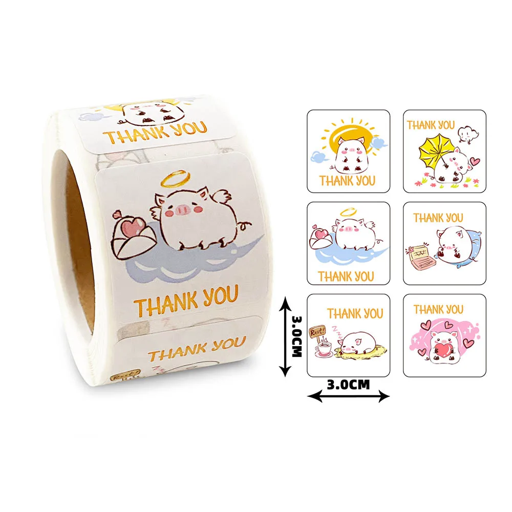

300Pcs Cartoon Animals Square Thank You Stickers Flowers Decorative Sealing Stickers for Gifts Wedding Party Packaging