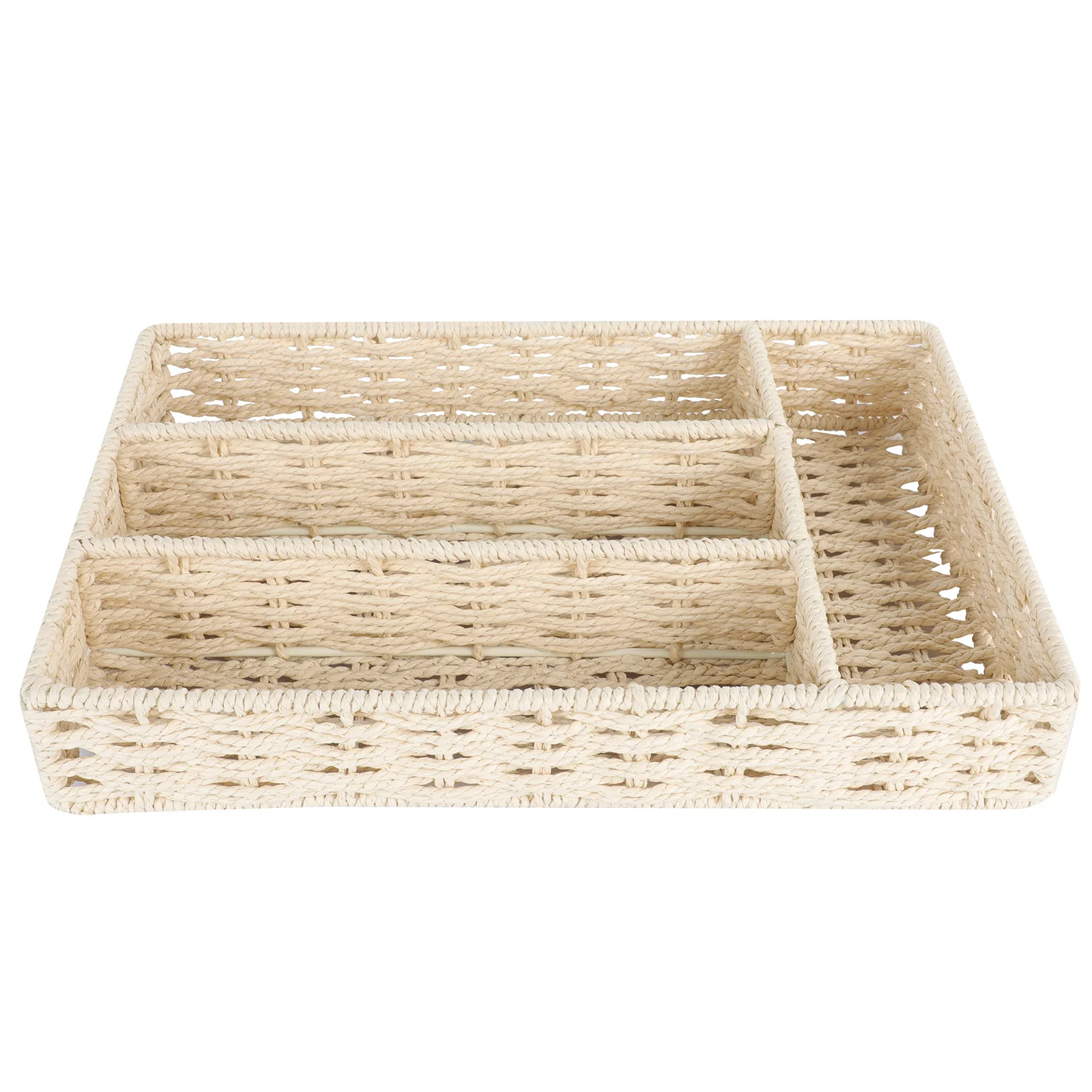 

Four Grid Storage Basket Household Living Room Box Cabinet Simulated Woven Tea Table Desktop Organizer Drawers