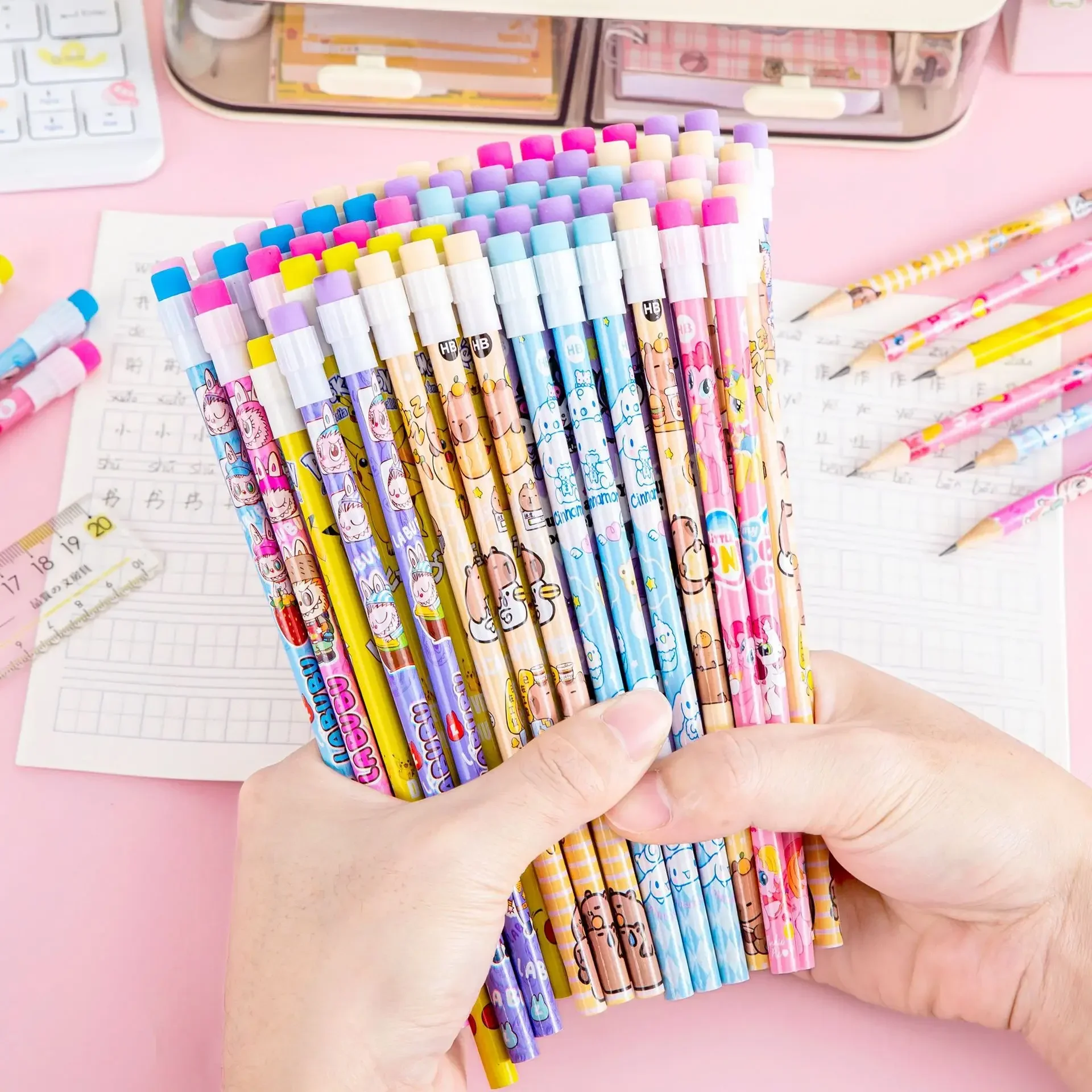 

10 шт./лот, милый мультяшный карандаш HB с большим резиновым карандашом Kawaii Capybara Pony, студенческая детская ручка для письма, школьные канцелярские принадлежности, подарки