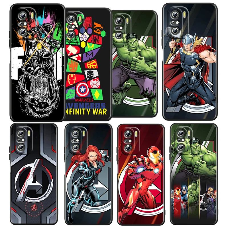 

Heroes Marvel Cool Case For Xiaomi Redmi K50 K40 Gaming Pro K30 10X 10 9 9A 9T 8A 4G 5G Soft Black Phone Cover Core