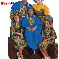 new custom bazin family clothing african print wax cotton mother with 2 daughter dresses father and boys suit plus size wyq831
