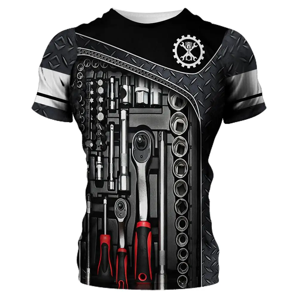 

Camisa mecânica masculina personalizada camisa masculina roupas dos homens t 3d impressão algodão manga curta topos masculino st